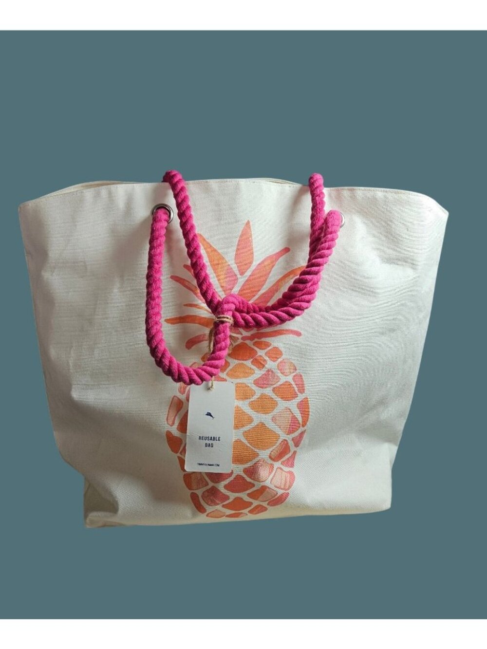 Tommy Bahama Reusable Large Pineapple Canvas Tote Beach Travel Casual Bag